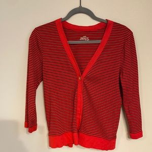 Red and black striped Perfect Fit JCrew cardigan